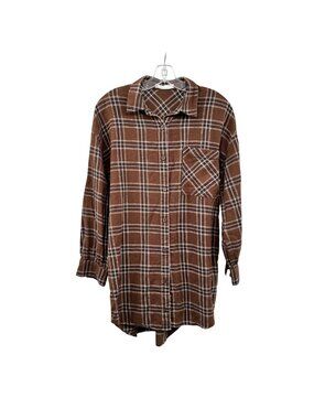 Oak+Fort Womens Oversized Plaid Button Up Top Brown/Multi Size S/M